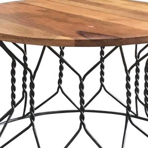 Ravi Industrial Iron Base Solid Wood Top Coffee Table