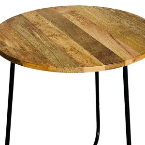 Ravi Industrial Iron Base Top Side Table Solid Mango Wood