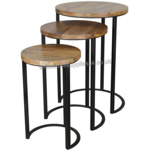 Ravi Industrial Iron Nest of 3 Round Tables
