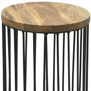 Ravi Industrial Iron Small Wood Top Side Table