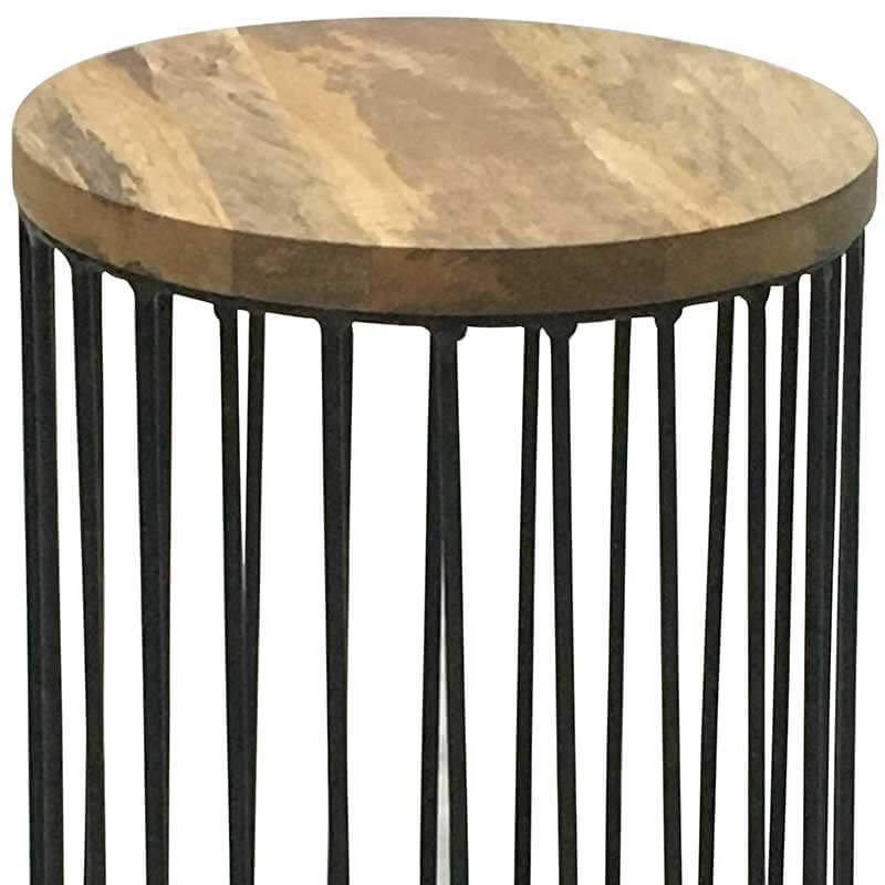 Ravi Industrial Iron Small Wood Top Side Table