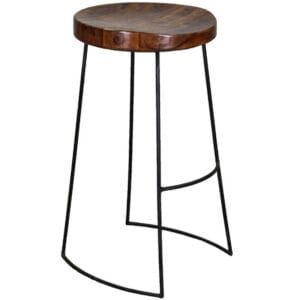 Ravi Industrial Circular Wood Seat Bar Stool
