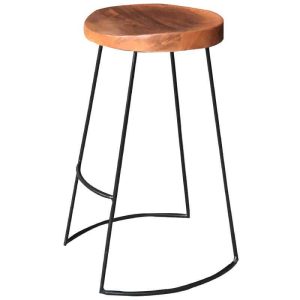 Ravi Industrial Circular Wood Seat Bar Stool Solid Sheesham Wood