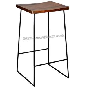 Ravi Industrial Rectangular Wooden Seat Bar Stool Solid Sheesham Wood