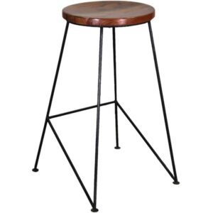 Ravi Industrial Round Wooden Seat Bar Stool Solid Sheesham Wood