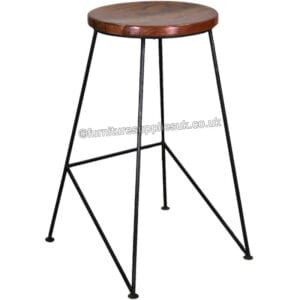 Ravi Industrial Round Wooden Seat Bar Stool