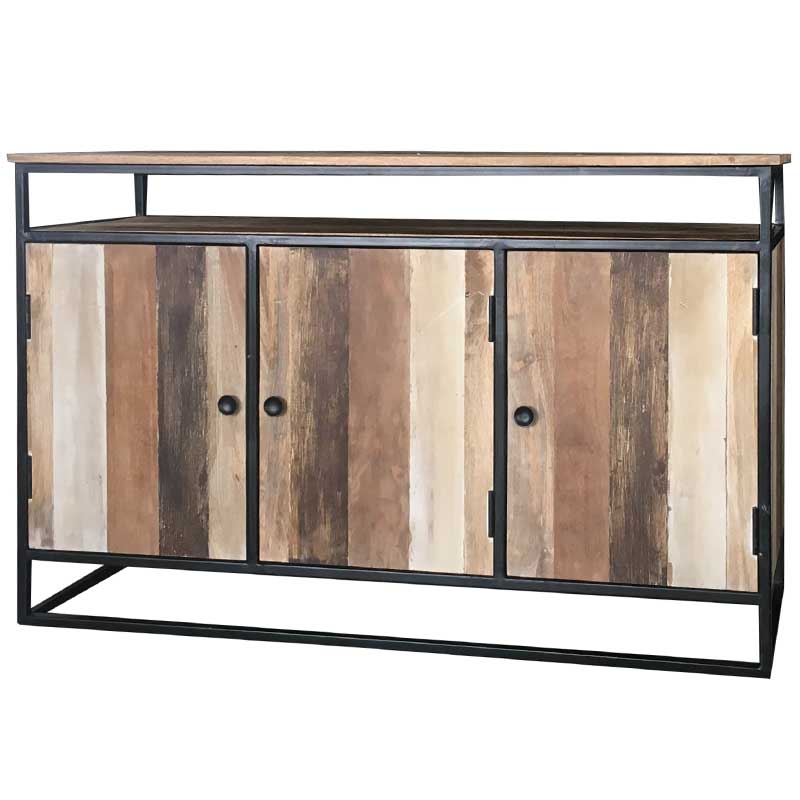 Retro Industrial Reclaimed Top Shelf 3 Door Sideboard