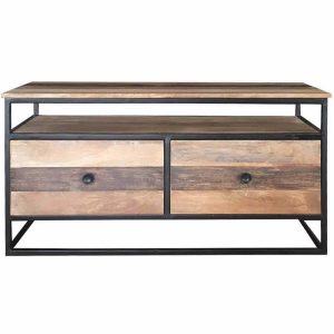 Retro Industrial Reclaimed TV Unit 2 Drawer with Shelf