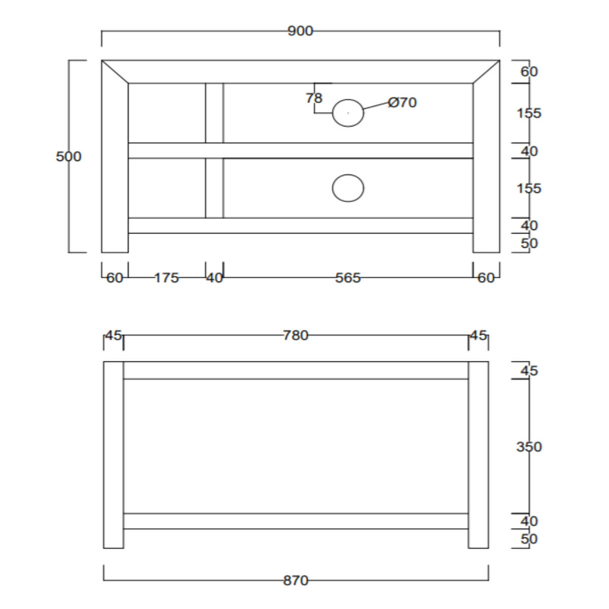 Light Dakota Small TV Unit 2 Drawer 90cm