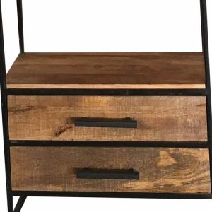 Industrial Bookcase 2 Drawer Light Mango Solid Wood