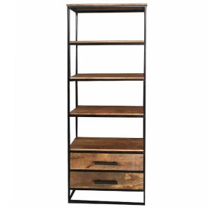 Industrial Bookcase 2 Drawer Light Mango Solid Wood