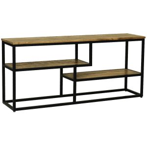 Industrial TV Unit with 2 Shelves Black Metal Frame and Light Mango Wood