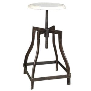 Rolling Stool Wooden Top Mango Wood White Wash Finish