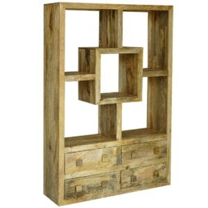 Yoga Straight Bookcase With 4 Drawers Light Mango Colour YOGA007-L