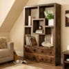 Yoga Straight Bookcase With 4 Drawers Walnut Colour