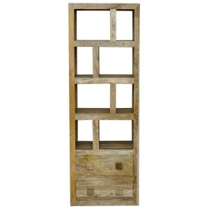 Yoga Tall Bookcase With 2 Drawers Light Mango Solid Wood