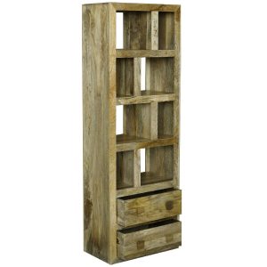 Yoga Tall Bookcase With 2 Drawers Light Mango Wood Yoga008-L