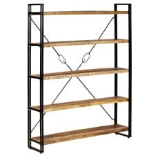 5-Tier Bookcase Solid Mango Wood and Steel 140x30x180 cm