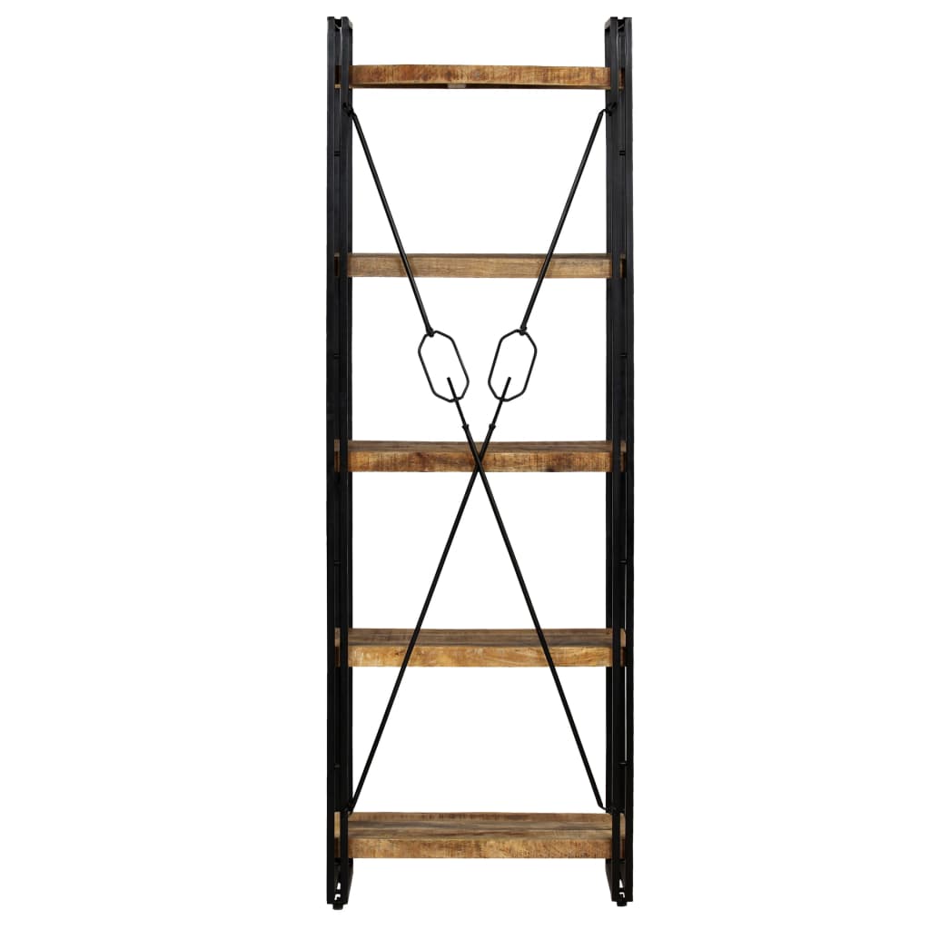 5-Tier Bookcase Solid Mango Wood and Steel 60x30x180 cm