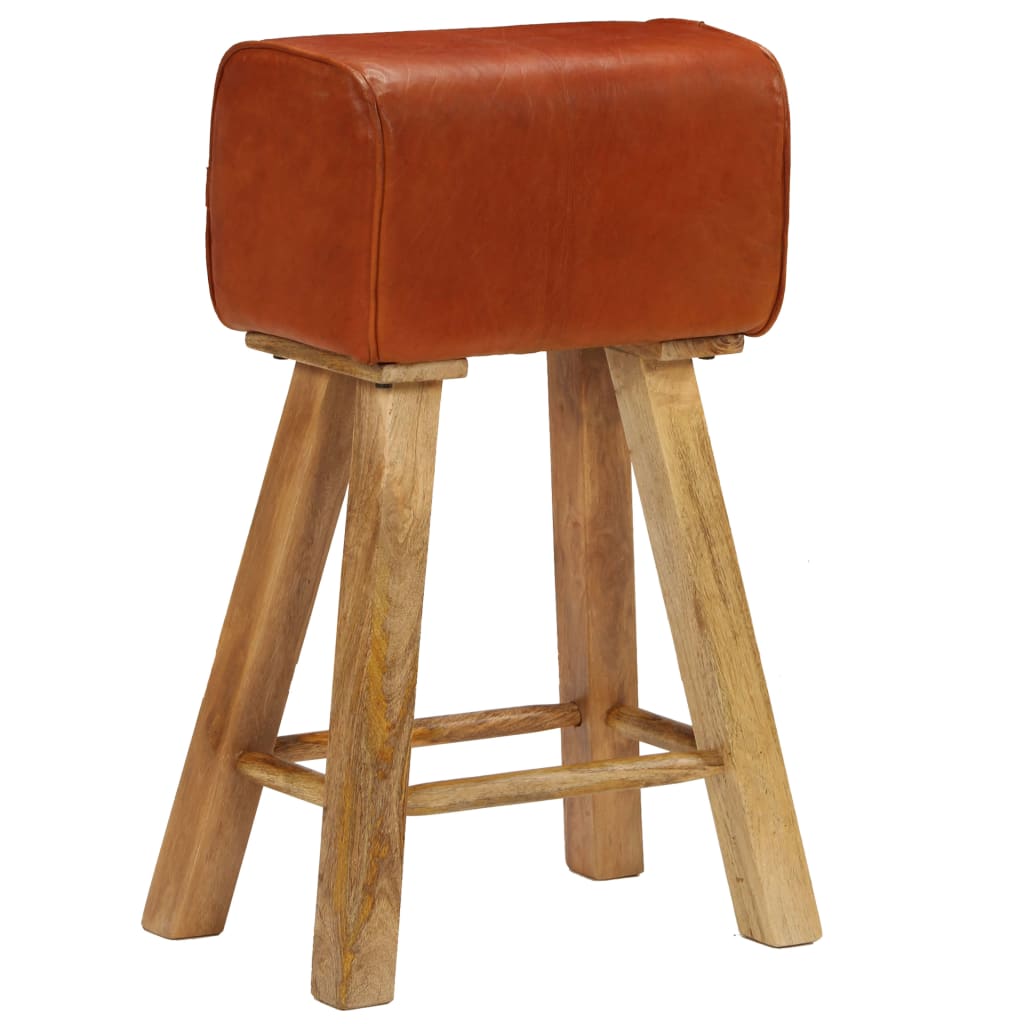 Bar Chairs 2 pcs Solid Mango Wood Real Leather 48x31x76 cm