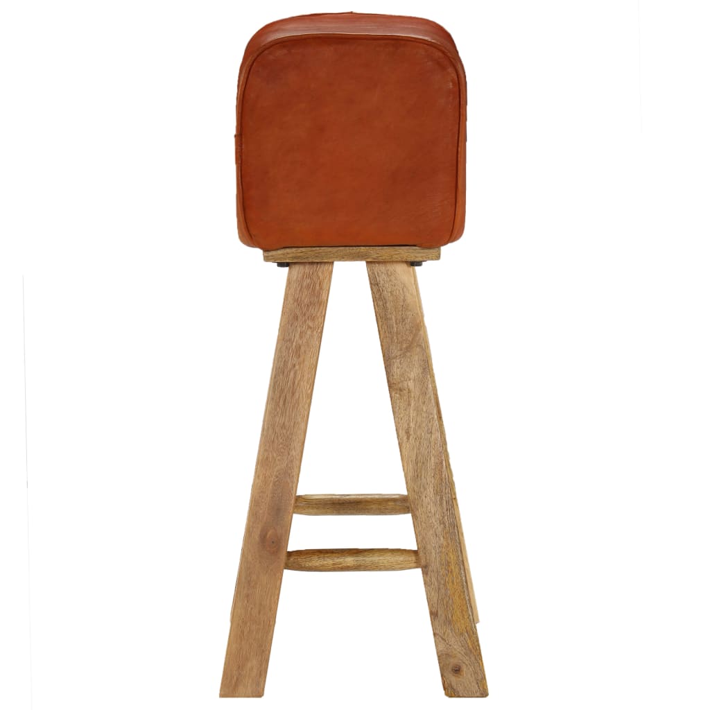 Bar Chairs 2 pcs Solid Mango Wood Real Leather 48x31x76 cm