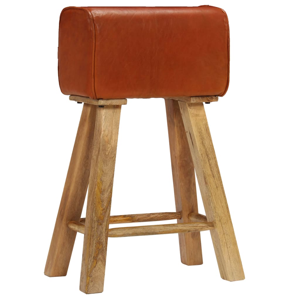 Bar Chairs 2 pcs Solid Mango Wood Real Leather 48x31x76 cm