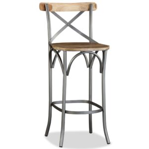 Bar Stool Solid Mango Wood and Steel Cross Back