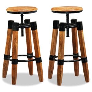 Bar Stools 2 pcs Solid Mango Wood and Steel