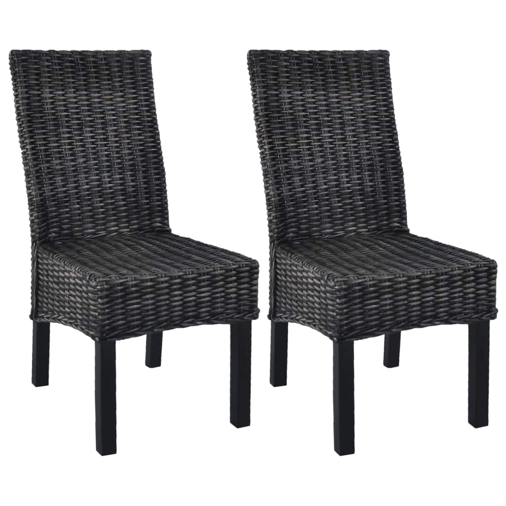 Casa Black Dining Chairs 2 pcs Kubu Rattan and Mango Wood