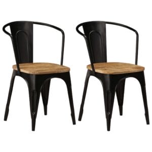 Casa Black Steel Frame Dining Chairs x2 Solid Mango Wood