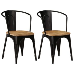 Casa Black Steel Frame Dining Chairs x2 Solid Mango Wood