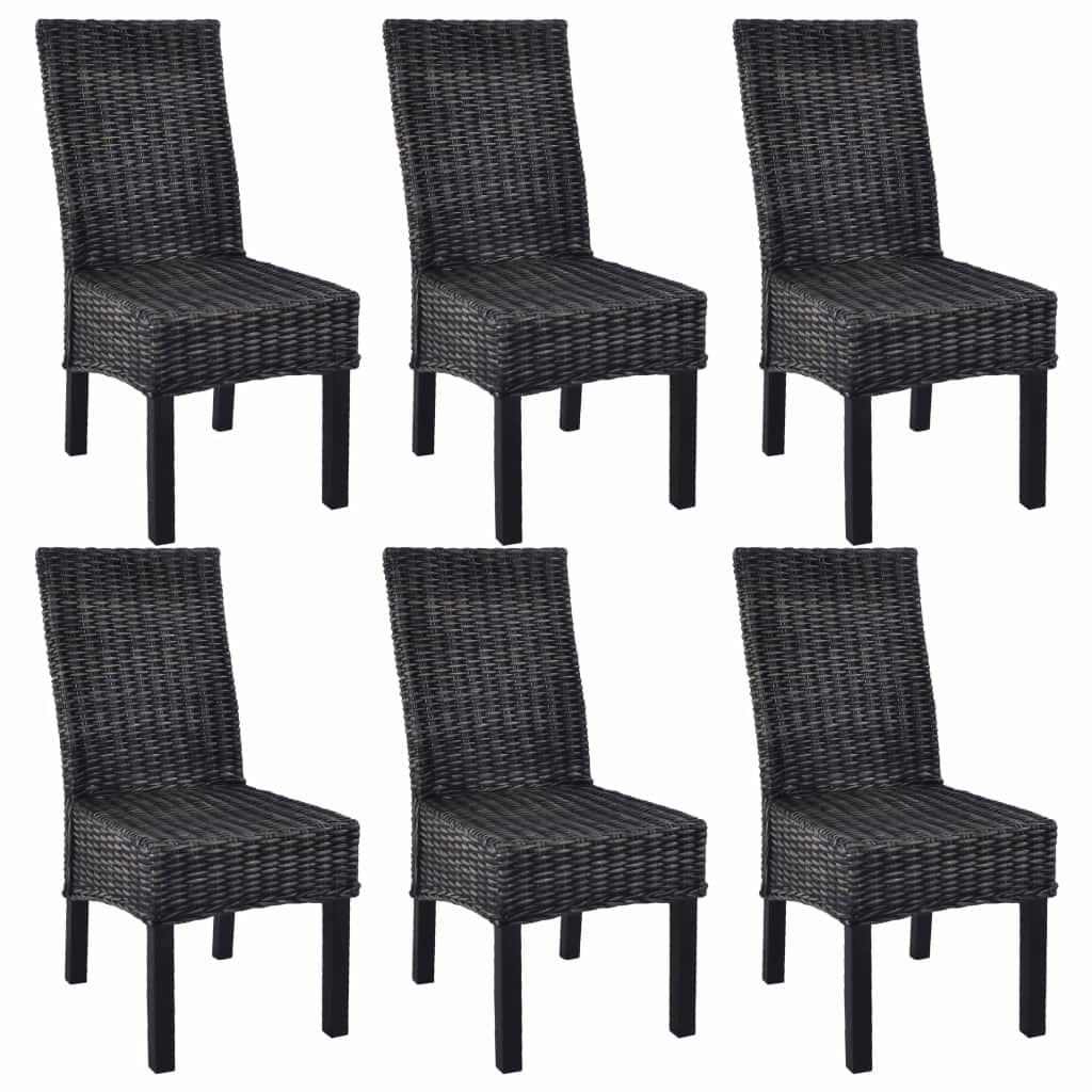 Casa Black Dining Chairs 6 pcs Kubu Rattan and Mango Wood