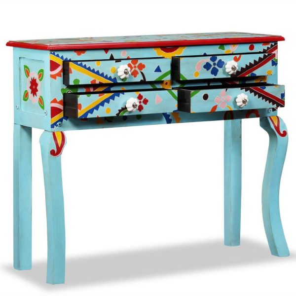 Console Table Solid Mango Wood Blue Hand Painted