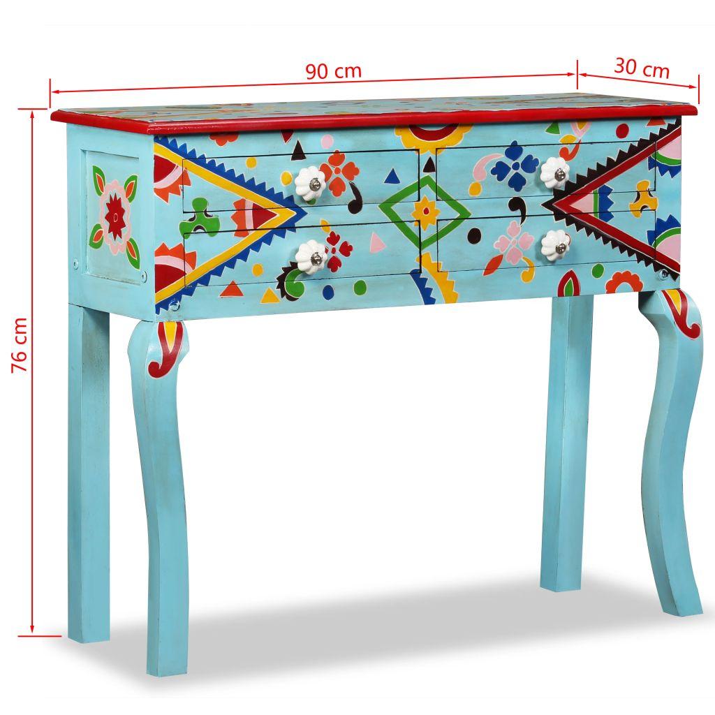 Console Table Solid Mango Wood Blue Hand Painted