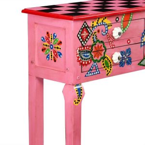 Console Table Solid Mango Wood Pink Hand Painted
