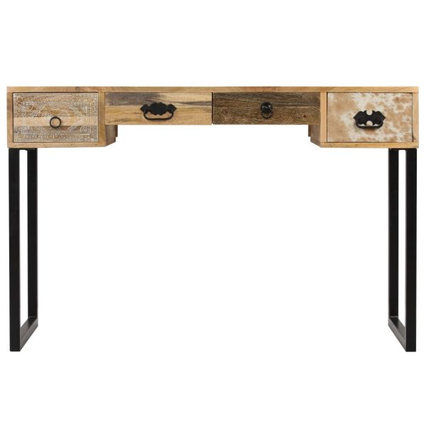 Desk Solid Mango Wood And Real Leather 117X50X76 Cm