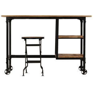 Industrial Desk On Caster Wheels With Folding Stool 115x50x76cm
