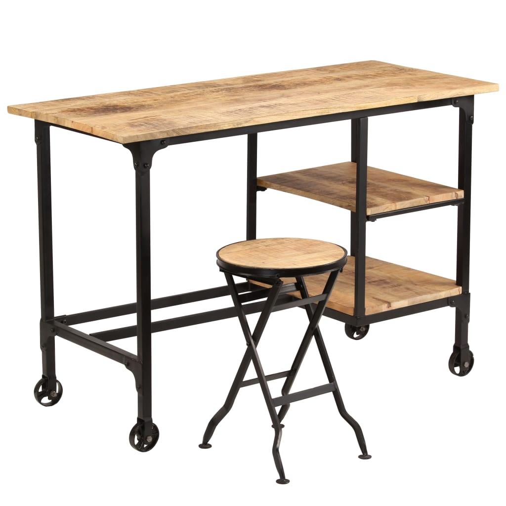 Industrial Desk On Caster Wheels With Folding Stool 115x50x76cm
