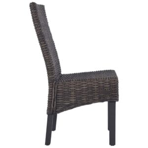 Dining Chairs 2 pcs Kubu Rattan and Mango Wood Brown
