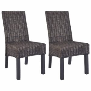 Dining Chairs 2 pcs Kubu Rattan and Mango Wood Brown