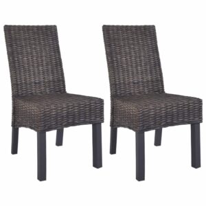 Dining Chairs 2 pcs Kubu Rattan and Mango Wood Brown