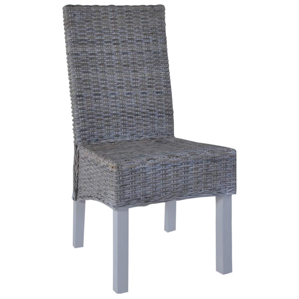 Dining Chairs 2 pcs Kubu Rattan and Mango Wood Grey
