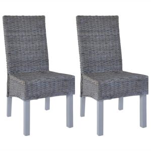 Dining Chairs 2 pcs Kubu Rattan and Mango Wood Grey