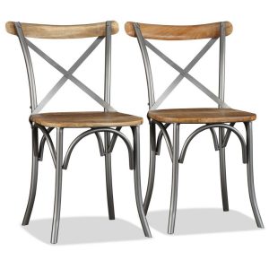 Dining Chairs 2 pcs Solid Mango Wood and Steel Cross Back