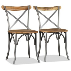 Dining Chairs 2 Pcs Solid Mango Wood And Steel Cross Back
