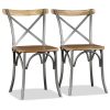 Dining Chairs 2 pcs Solid Mango Wood and Steel Cross Back