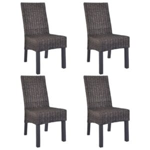 Dining Chairs 4 pcs Kubu Rattan and Mango Wood Brown