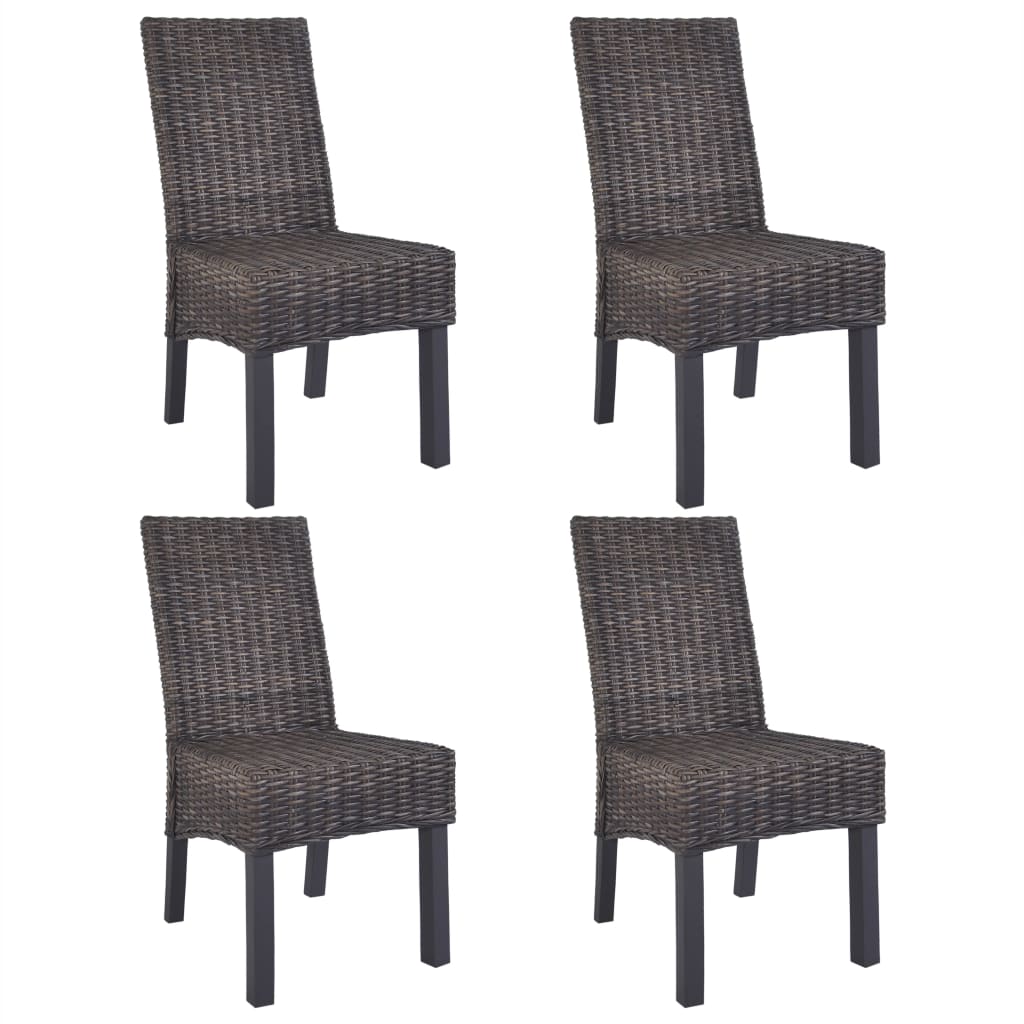 Dining Chairs 4 pcs Kubu Rattan and Mango Wood Brown