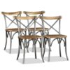 Dining Chairs 4 pcs Solid Mango Wood and Steel Cross Back