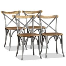 Dining Chairs 4 pcs Solid Mango Wood and Steel Cross Back